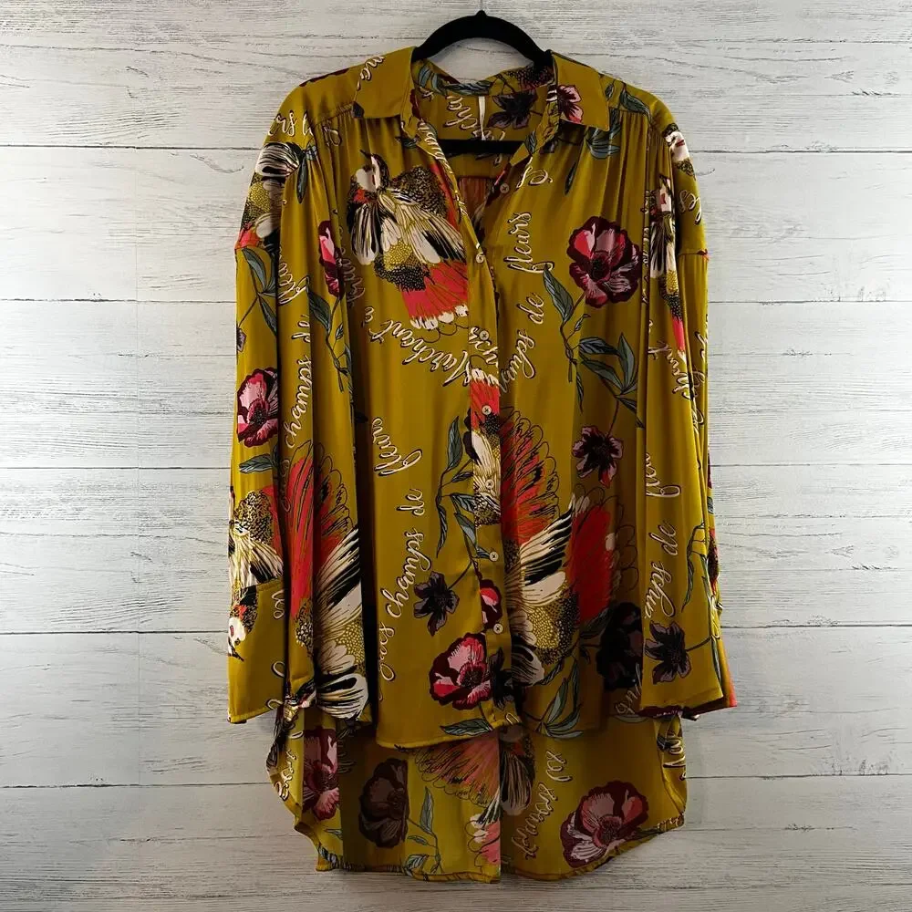 Free People‎ Silky Nights Button Down Tunic Mustard Size S